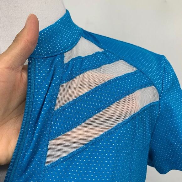 Lucky In Love Shirt Womens XS Extra Small Lagoon White Pin Dot Quarter Zip Polo - Picture 4 of 11